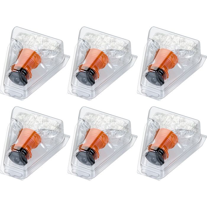 Six MEDIC VALVE components with orange fittings shown at an angle