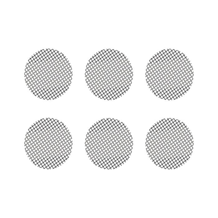 Six small round Storz & Bickel coarse mesh screens arranged in two rows