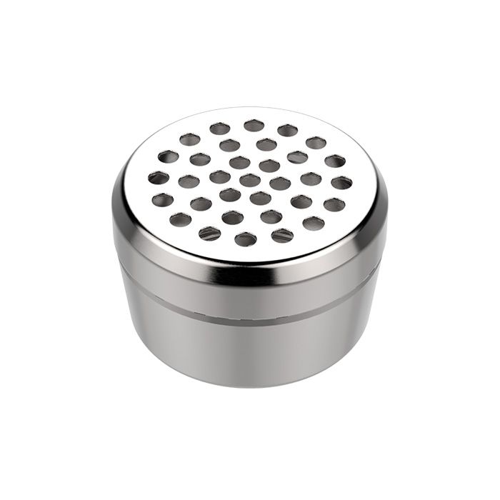 Storz & Bickel silver dosing capsule closed, with its perforated lid visible