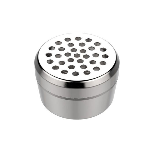 Storz & Bickel silver dosing capsule closed, with its perforated lid visible