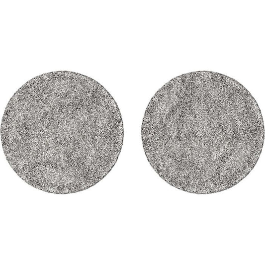 Two round grey Storz & Bickel filling pads viewed from above