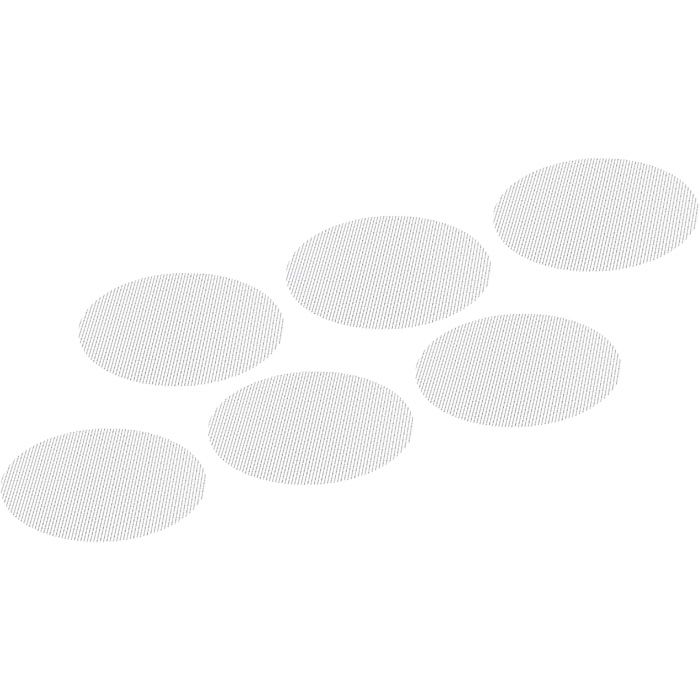 Six round normal screens shown at an angle on a white background