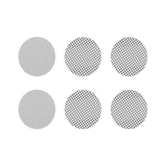 Six small round Storz & Bickel screens arranged in two rows, showing different mesh patterns